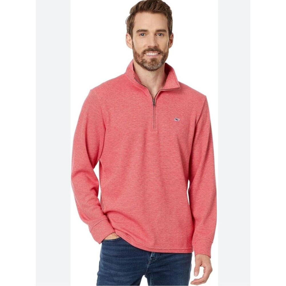 Vineyard Vines Men’s saltwater Quarter-Zip Sweatshirt pullover stripped red XL